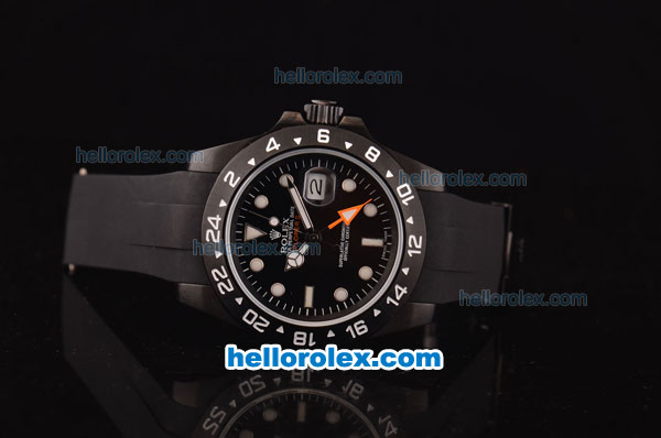 Rolex Explorer II Asia 2813 Automatic PVD Case with Black Dial and Black Rubber Strap - ETA Coating - Click Image to Close
